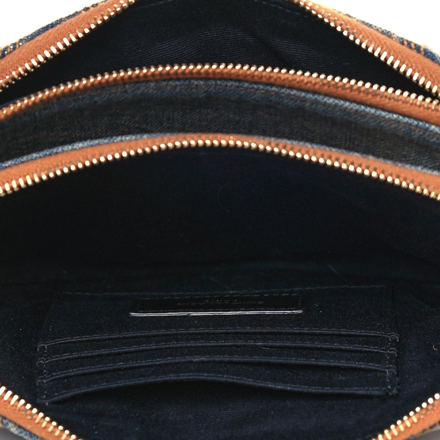 Suede Denim Quilted Mini Becky Double Zip Bag Blue Cinnamon
