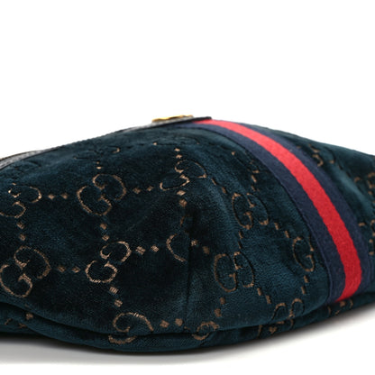 Gucci Velvet GG Monogram Web Belt Bag Blue Beige 8 of 9