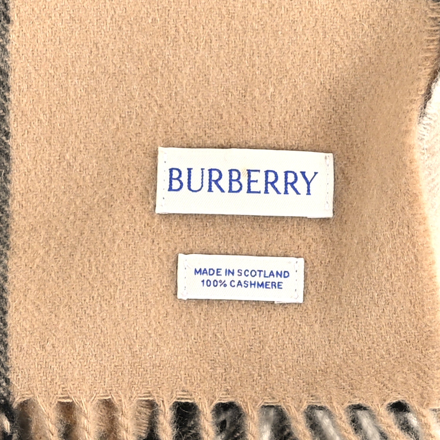 Burberry Cashmere Half Mega Check Fringe Scarf Archive Beige 3 of 3