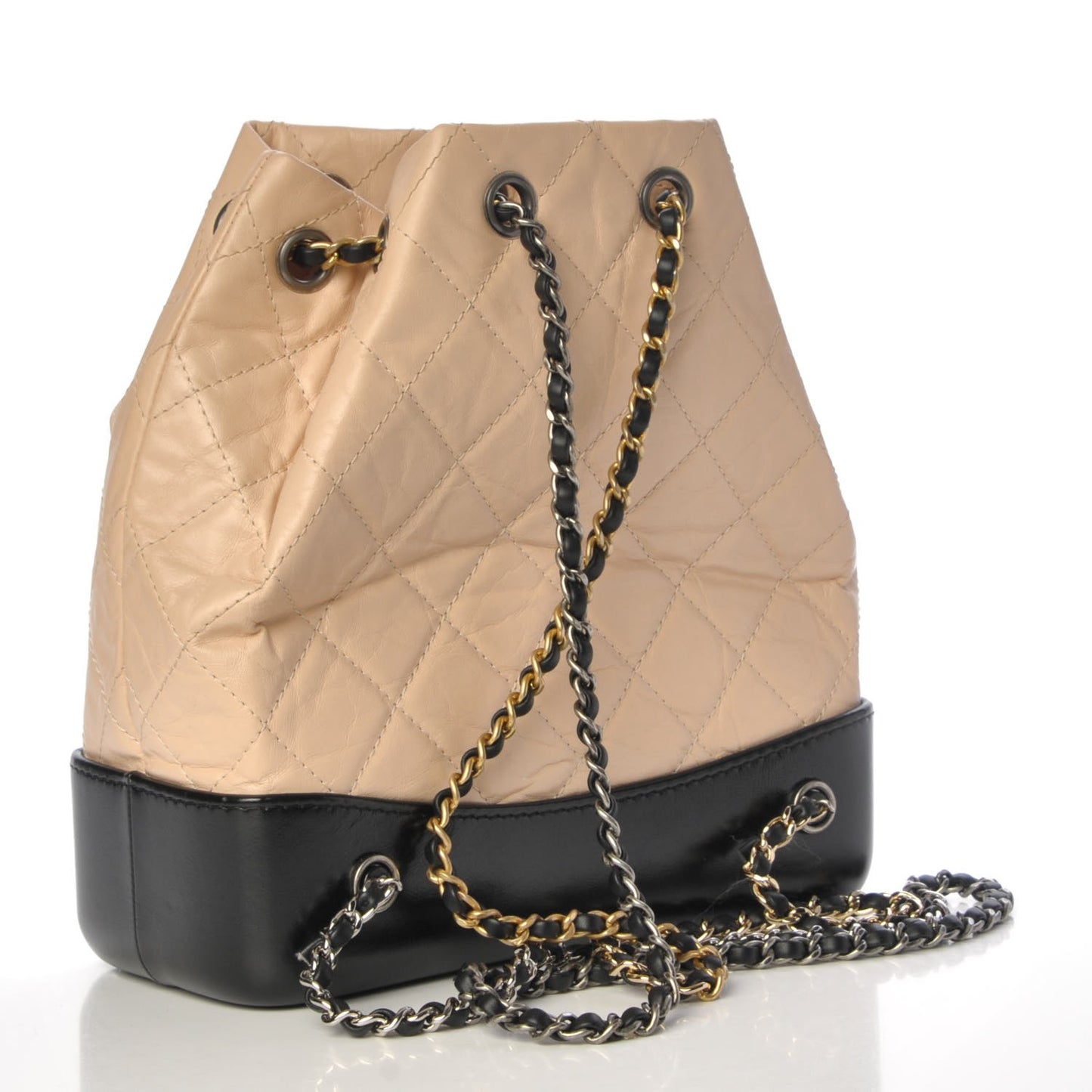 Aged Calfskin Quilted Small Gabrielle Backpack Beige Black