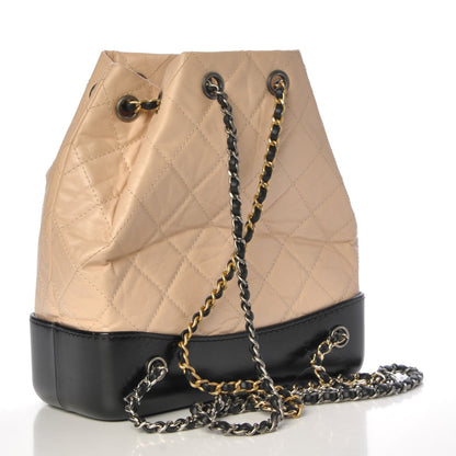 Chanel Aged Calfskin Quilted Small Gabrielle Backpack Beige Black 3 of 6