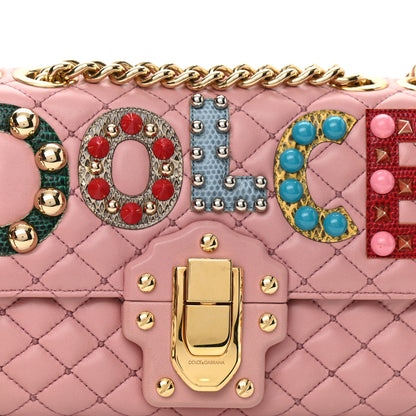 Dolce & Gabbana Lambskin Watersnake Embellished Lucia Shoulder Bag Rosa 7 of 9