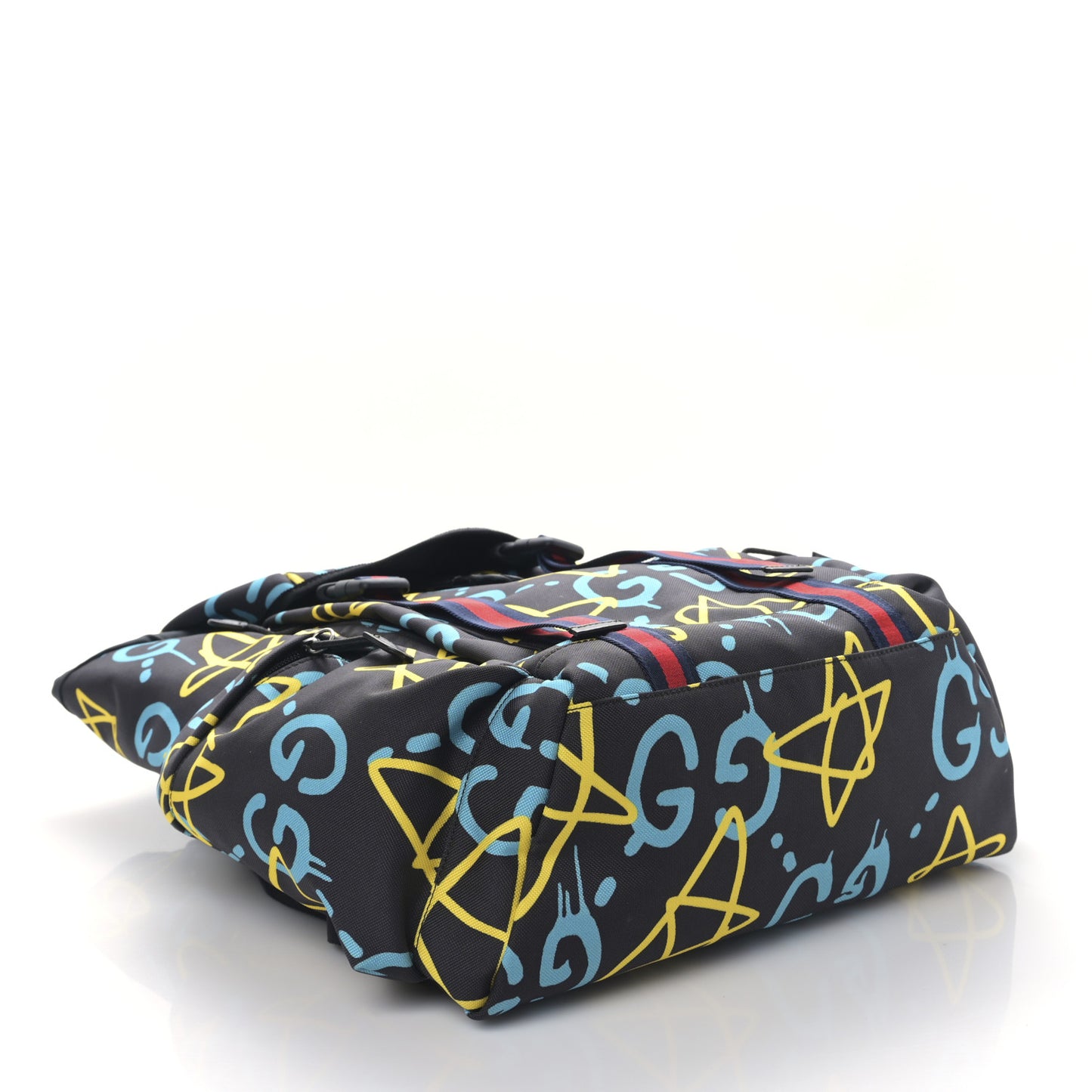 Techno Canvas GucciGhost Double Buckle Backpack Black New Acquamarine