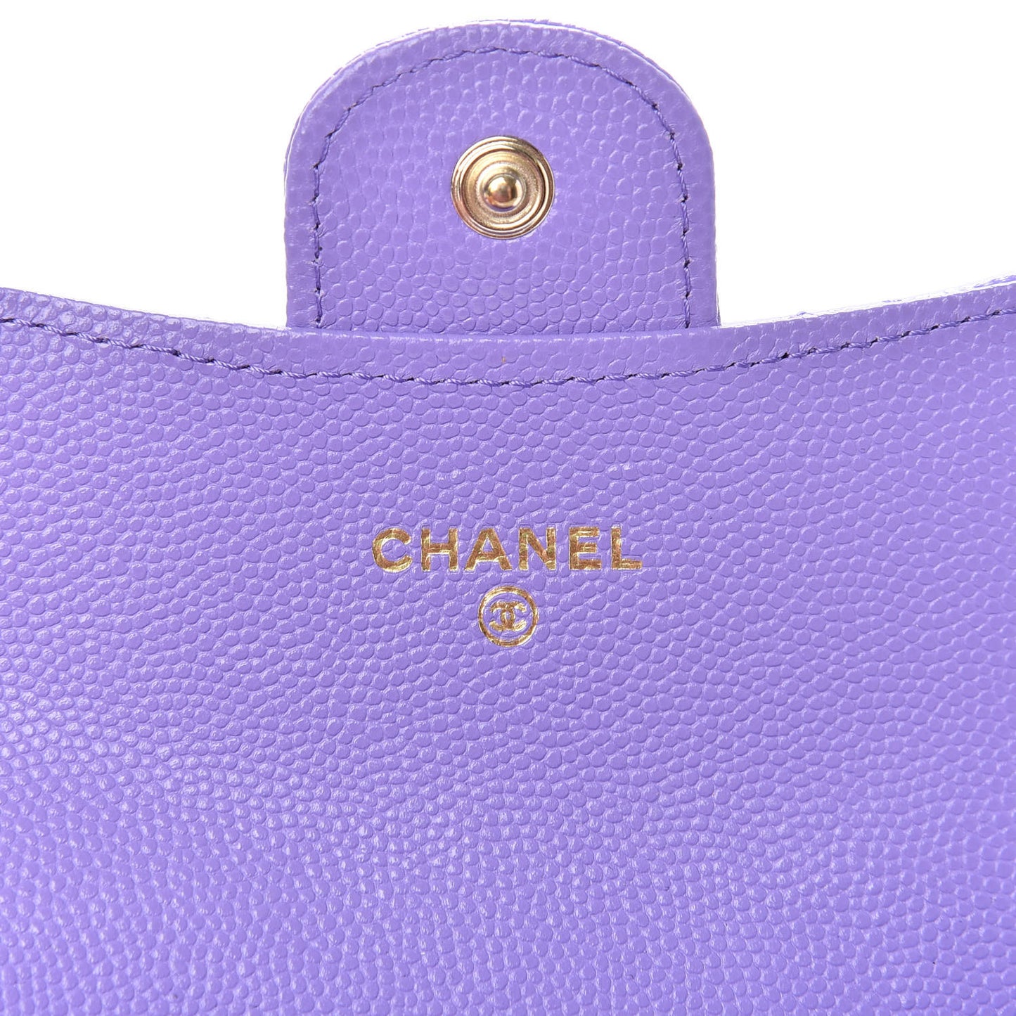 Caviar Quilted Flap Card Holder Wallet Purple