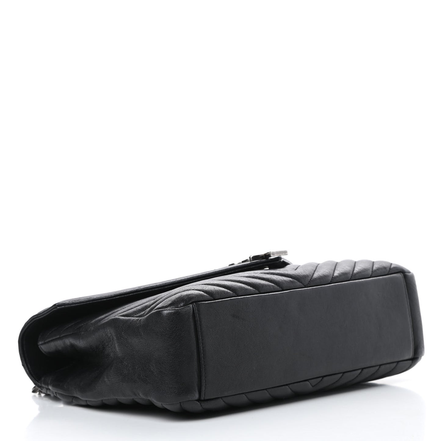 Sheepskin Matelasse Chevron Monogram Large College Satchel Black