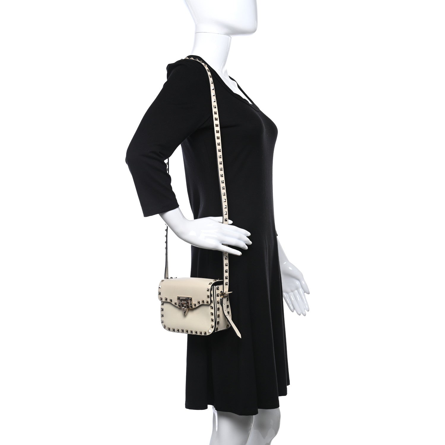 Valentino Garavani Vitello Small Rockstud Flap Saddle Bag Ivory 3 of 9