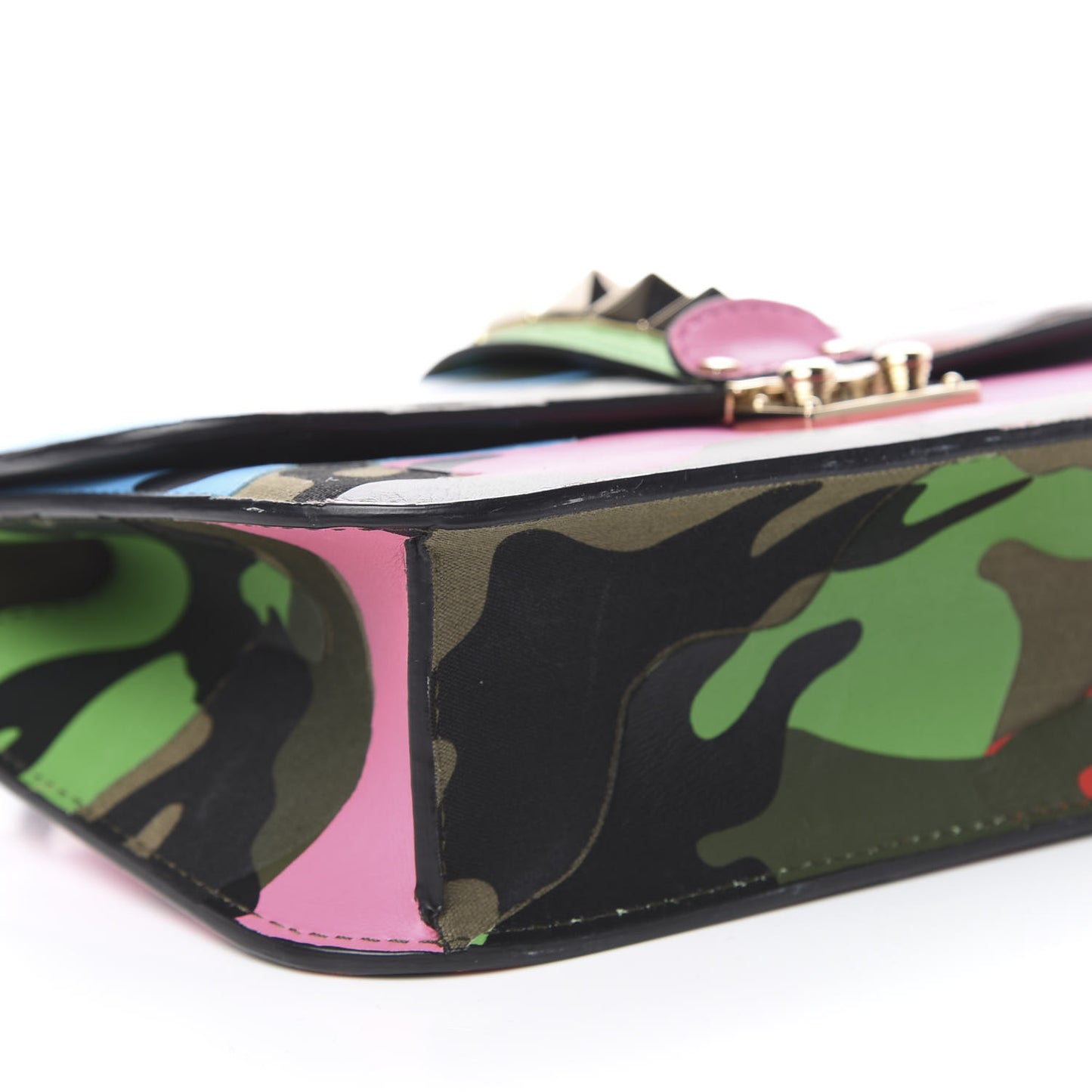 Nappa Canvas Camouflage Medium Glam Lock Rockstud Flap Multicolor