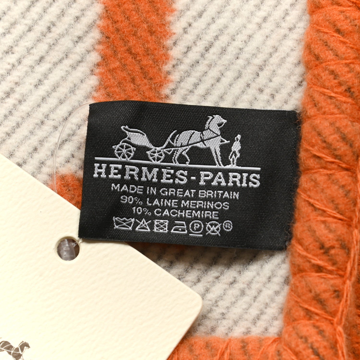 Hermes Wool Cashmere Signature Classic Avalon Blanket Ecru Potiron 3 of 3