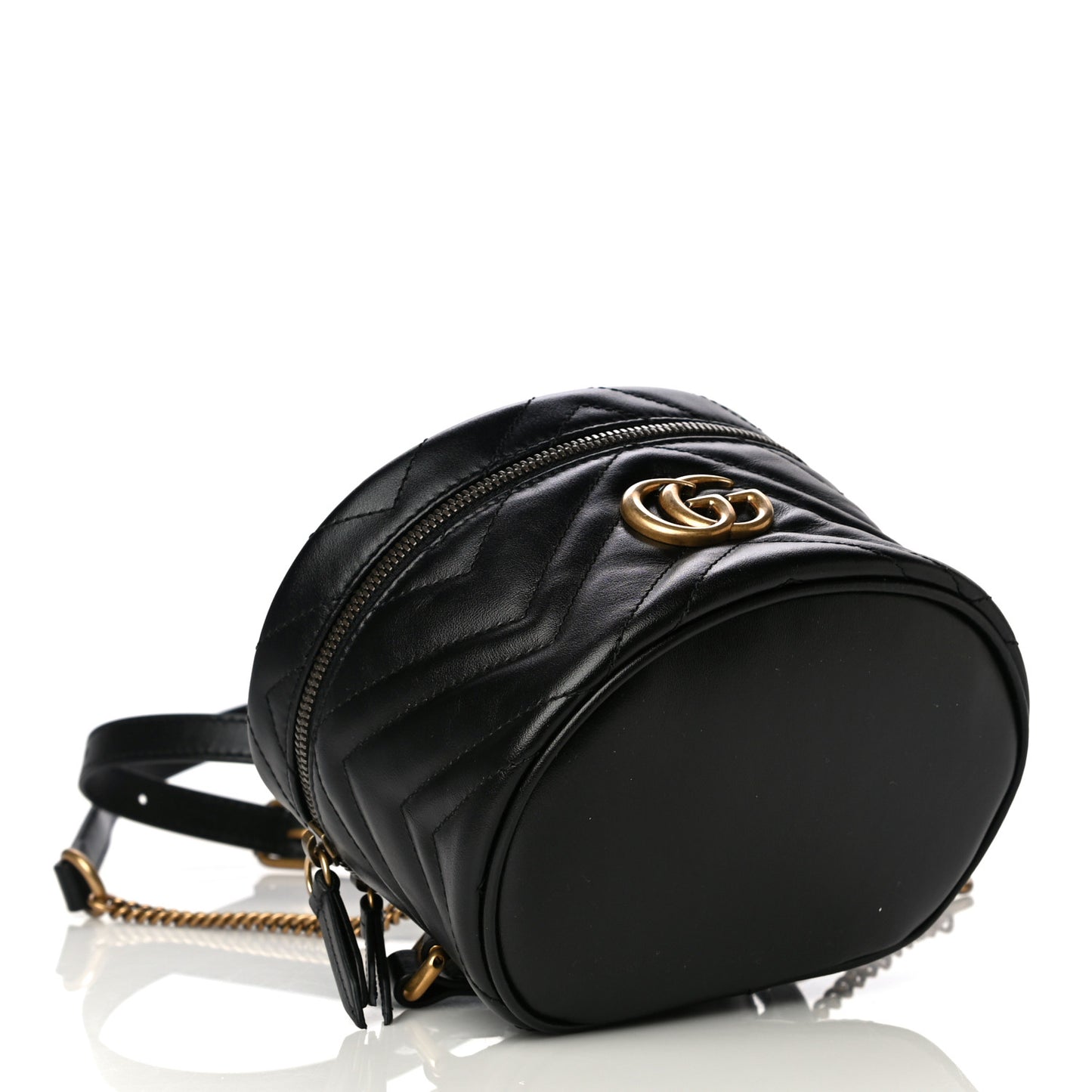 Calfskin Matelasse Mini GG Marmont Round Backpack Black