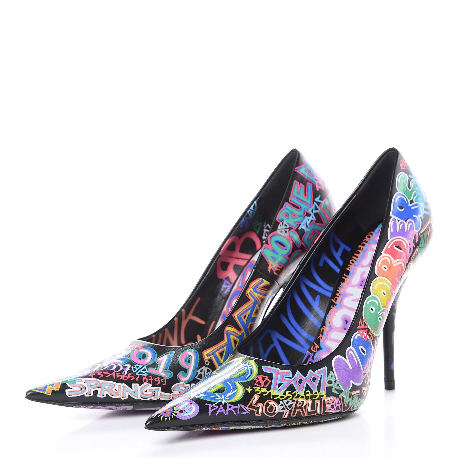 Balenciaga Chevre Classic Graffiti Knife Pointed 110mm Pumps 35 Black Multicolor 3 of 8