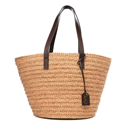 Saint Laurent Raffia Calfskin Medium Panier Tote 1 of 8