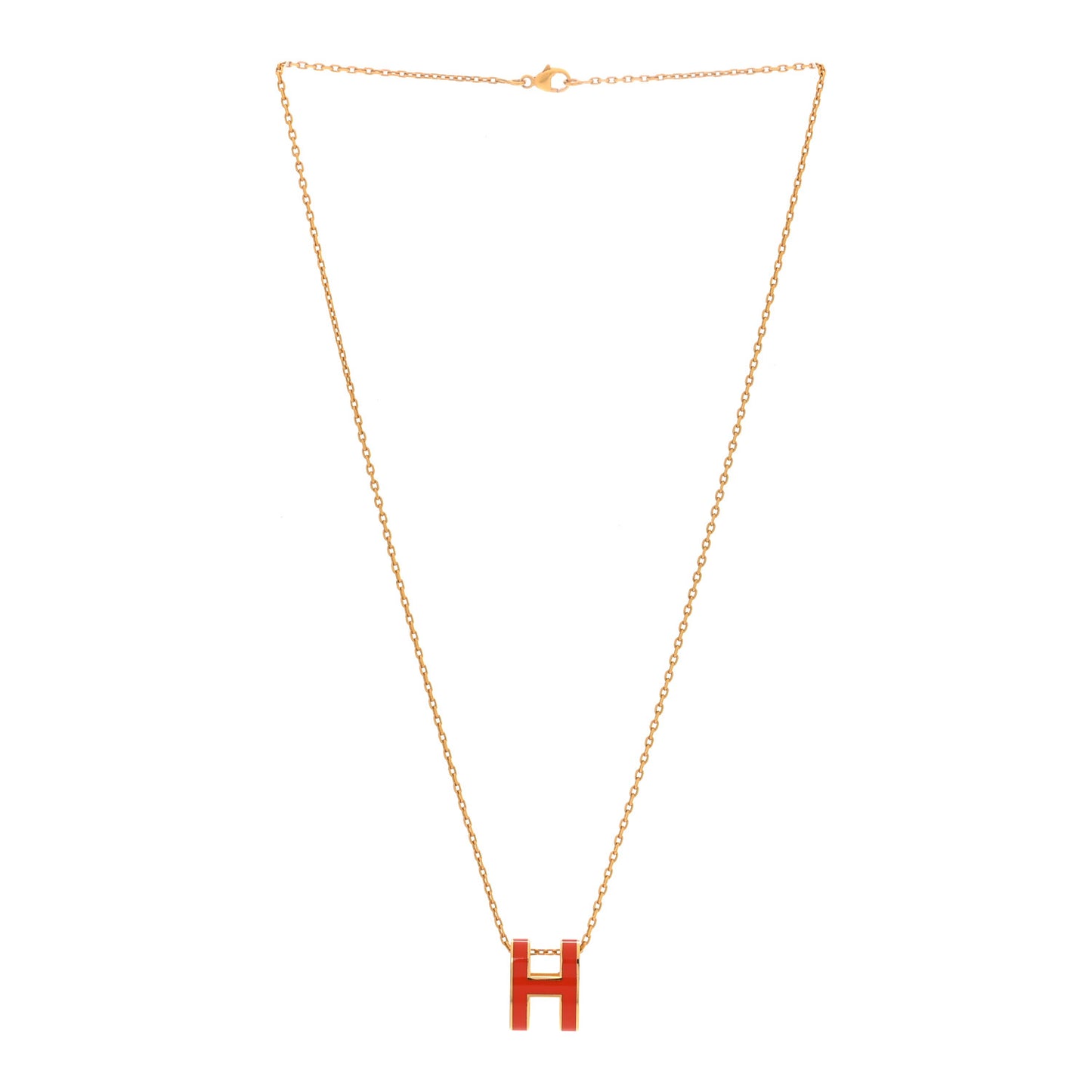 Lacquered Gold Pop H Pendant Necklace Orange