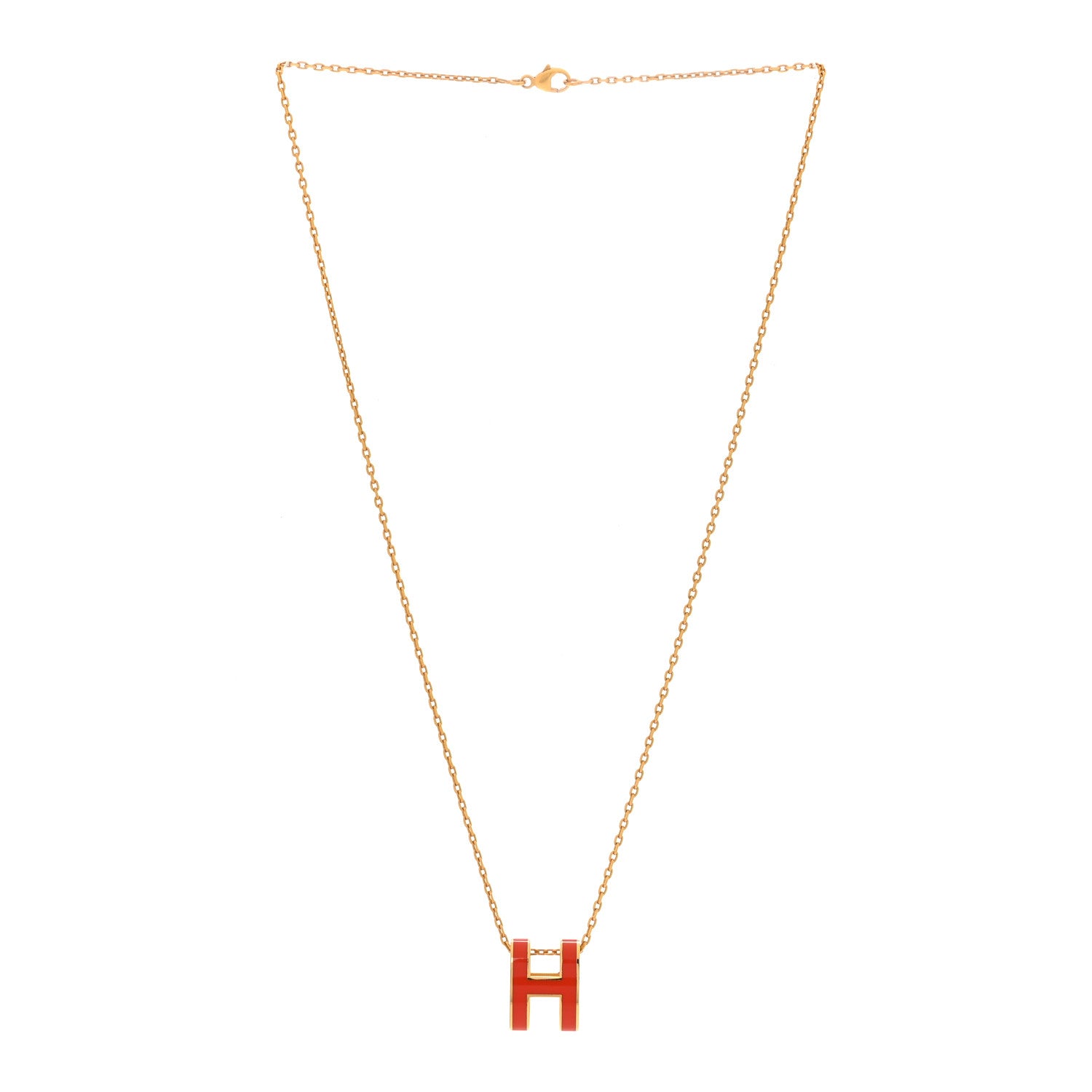 Hermes Lacquered Gold Pop H Pendant Necklace Orange 3 of 7