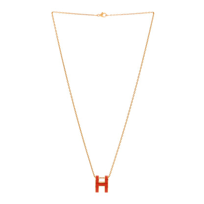 Hermes Lacquered Gold Pop H Pendant Necklace Orange 3 of 7