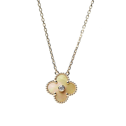 Van Cleef & Arpels 18K Yellow Gold Diamond Yellow Mother of Pearl Vintage Alhambra Pendant Necklace 3 of 7