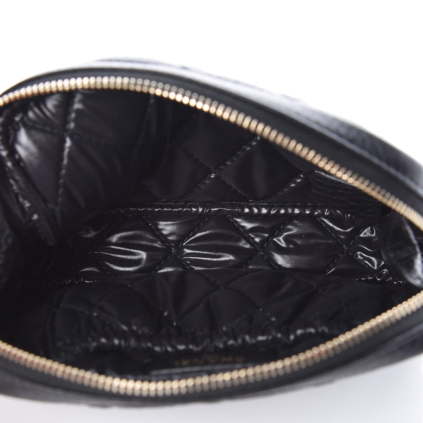 Grained Calfskin Quilted Small Curvy Pouch Cosmetic Case Black