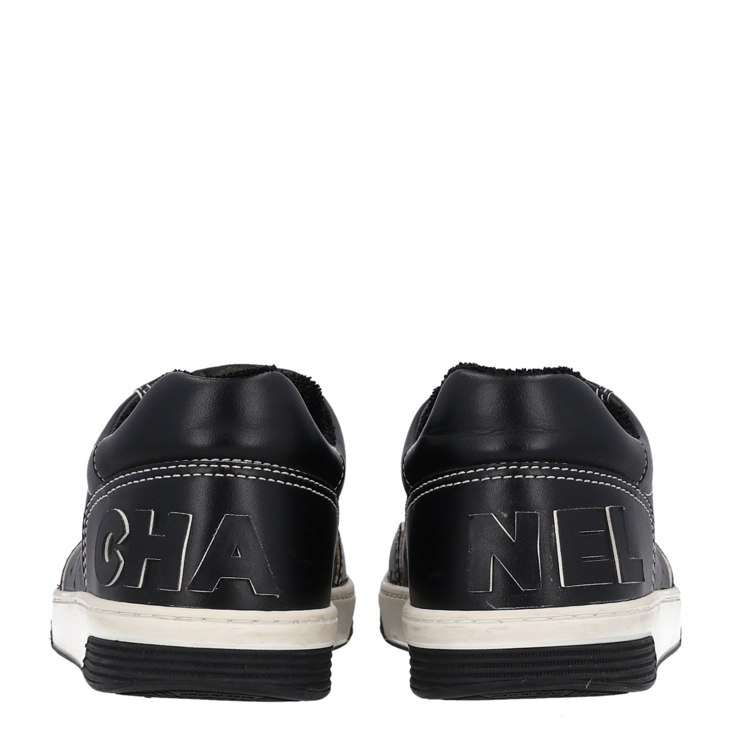 Chanel Calfskin Womens Logo Sneakers 38 Black White 6 of 11