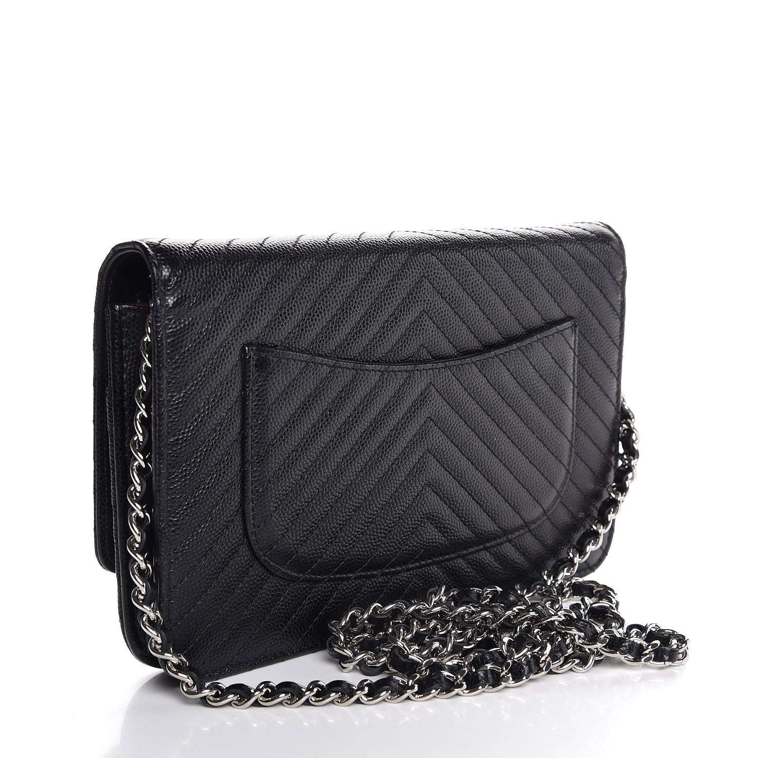 Chanel Caviar Chevron Quilted Wallet On Chain WOC Black 3 of 9