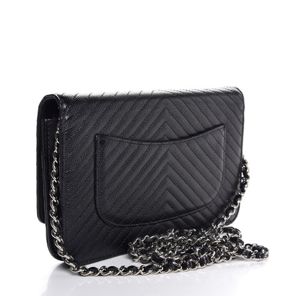 Chanel Caviar Chevron Quilted Wallet On Chain WOC Black 3 of 9