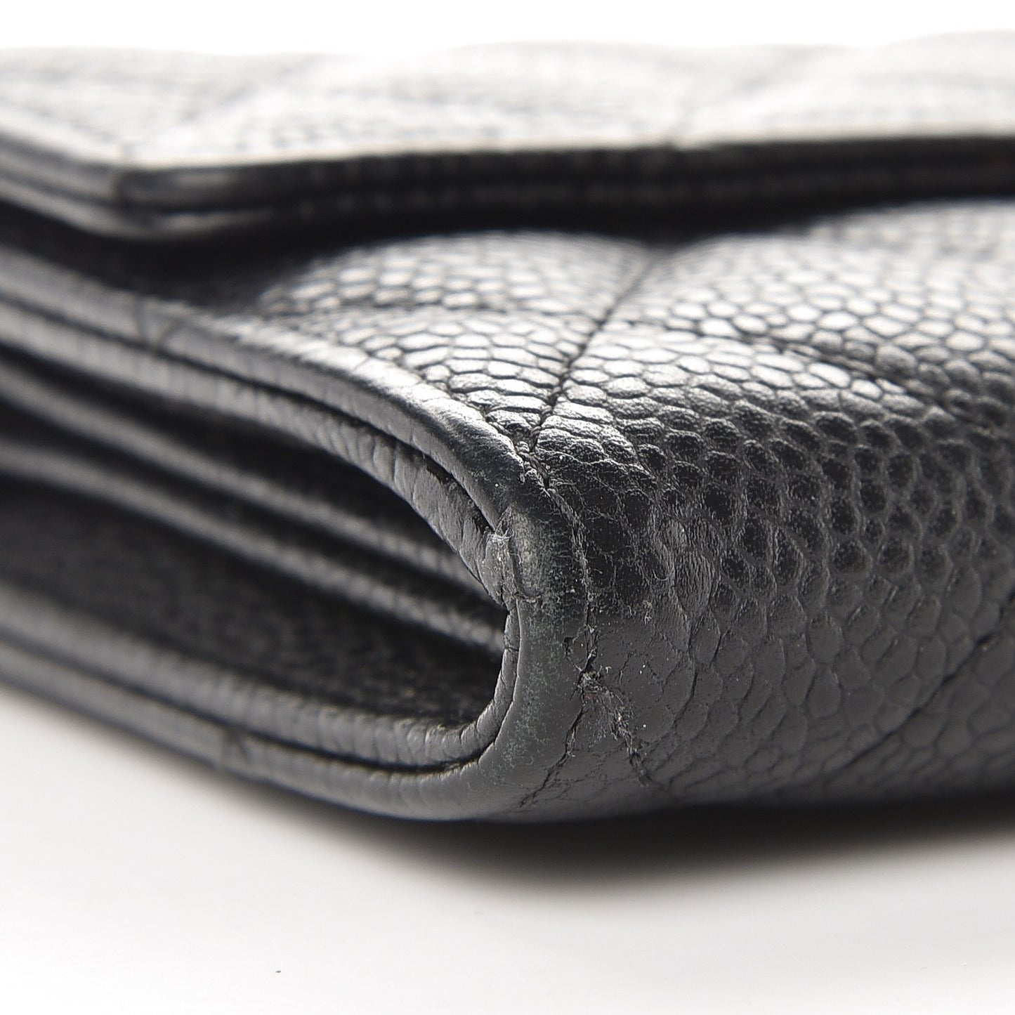 Caviar Quilted Large Gusset Flap Wallet Black