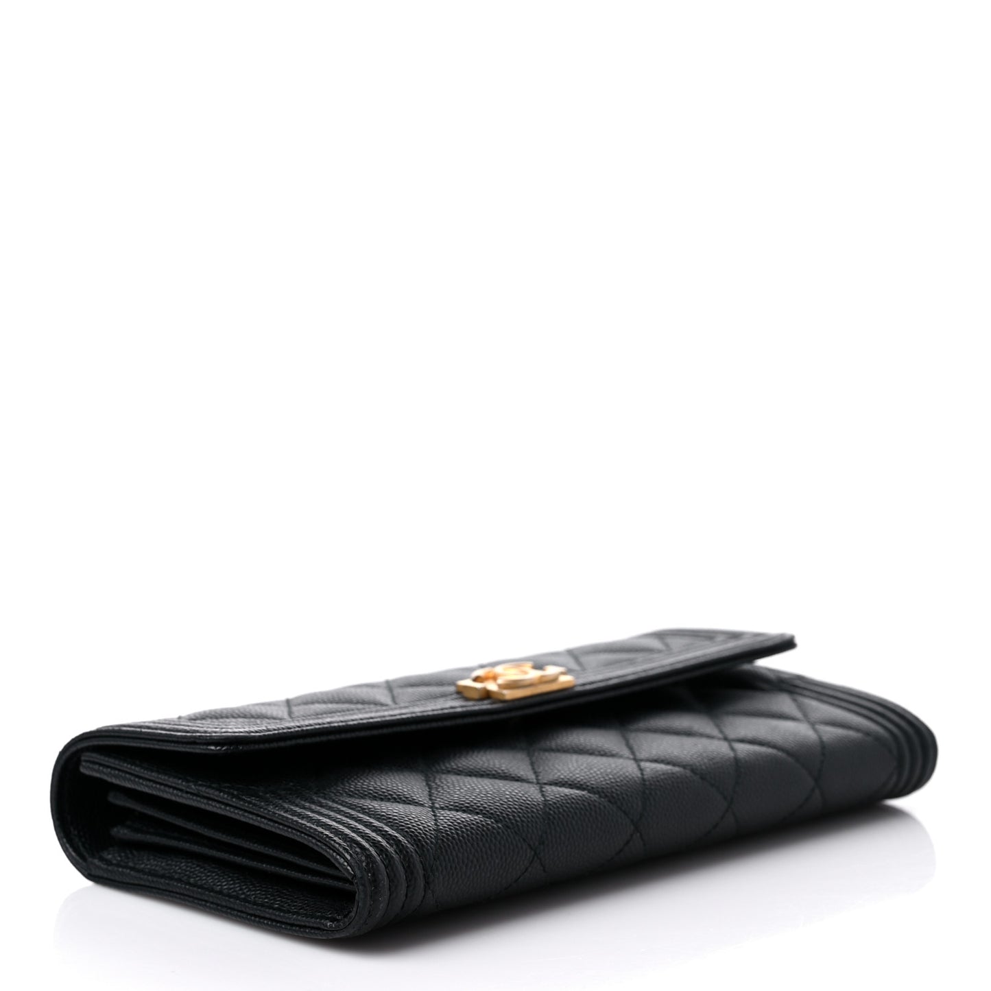 Caviar Quilted Long Boy Flap Wallet Black