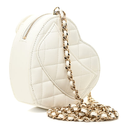 Chanel Lambskin Quilted CC In Love Heart Clutch With Chain White 2 of 12