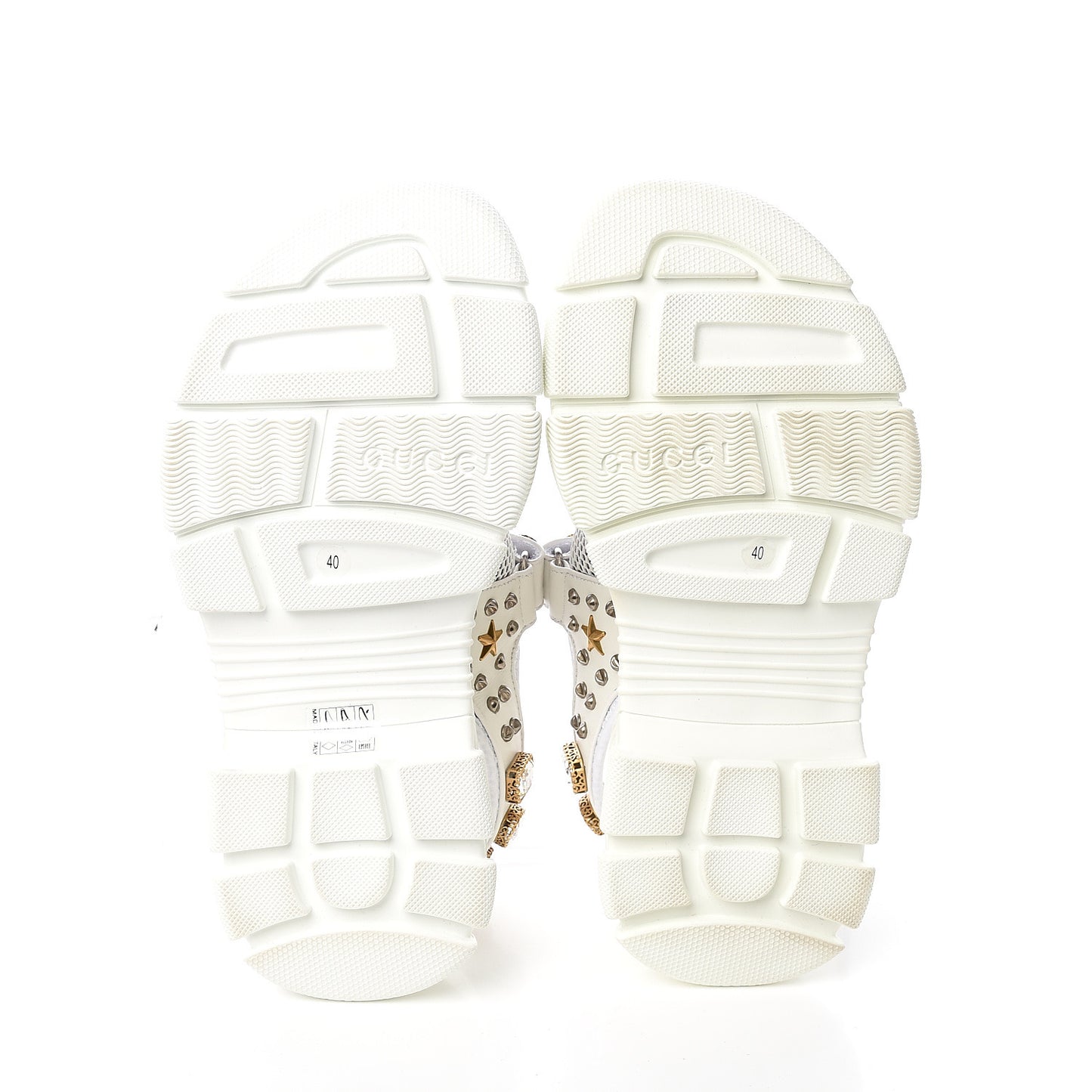 Nappa Mesh Crystal Embellished Studded Womens Aguru Sandals 40 Great White