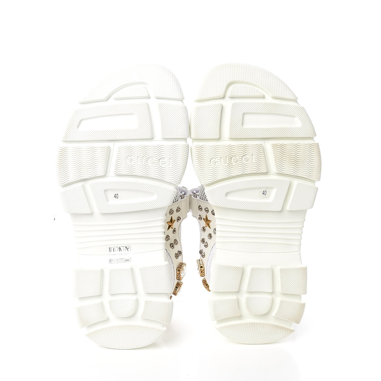 Gucci Nappa Mesh Crystal Embellished Studded Womens Aguru Sandals 40 Great White 5 of 7