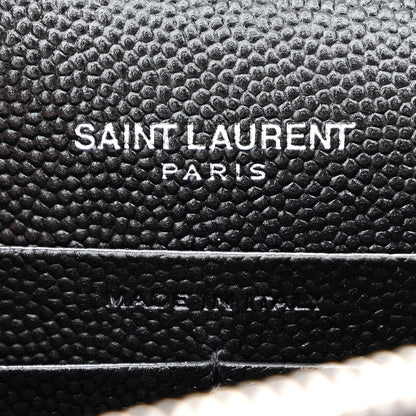 Saint Laurent Grain De Poudre Matelasse Chevron Monogram Envelope Chain Wallet Black 6 of 12
