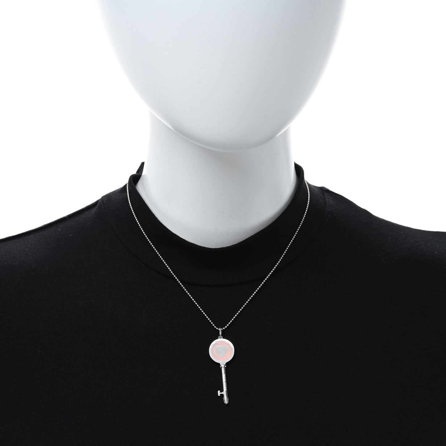 Sterling Silver Enamel Keys Heart Key Pendant Necklace Pink