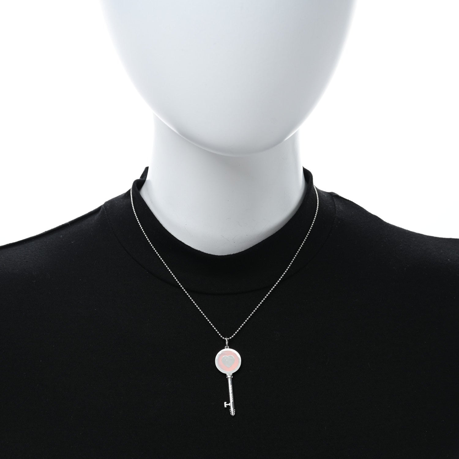 Tiffany Sterling Silver Enamel Keys Heart Key Pendant Necklace Pink 3 of 5