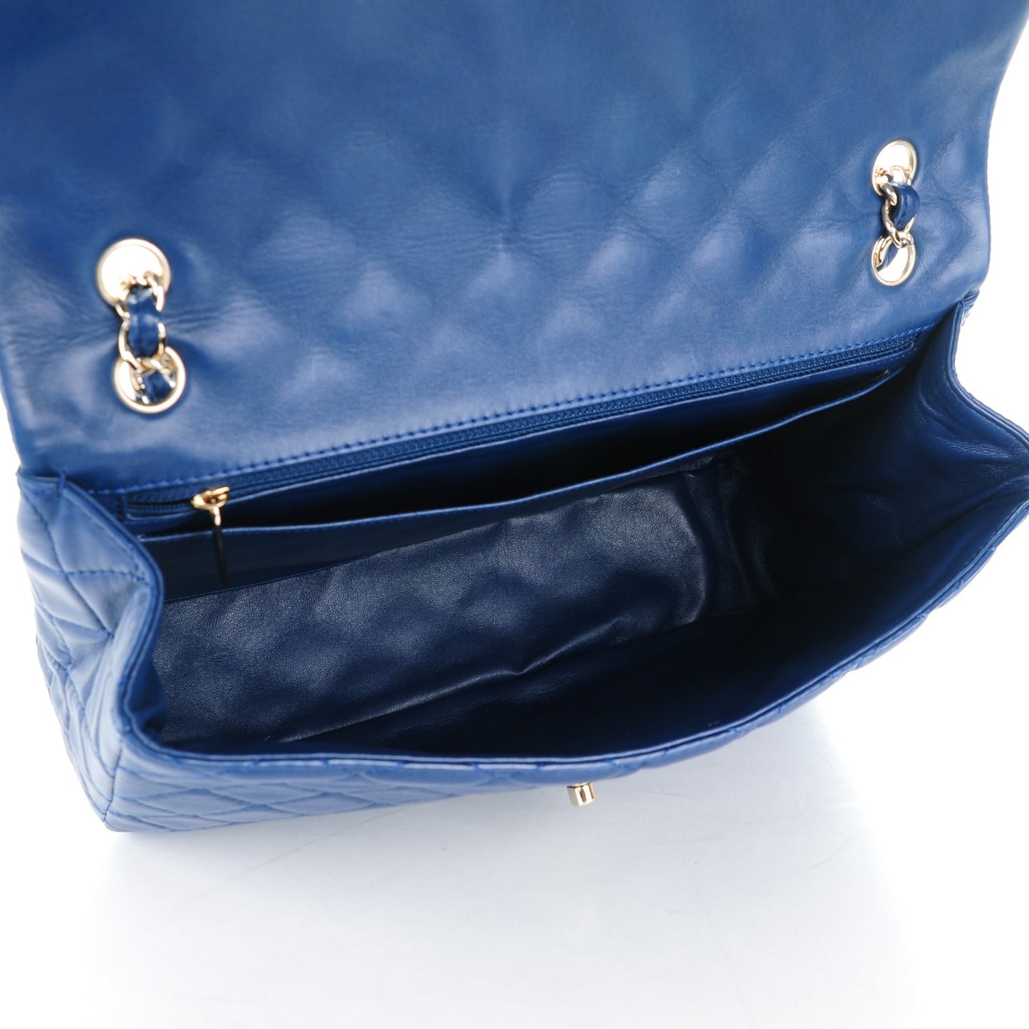 Lambskin Quilted Maxi Single Flap Dark Blue