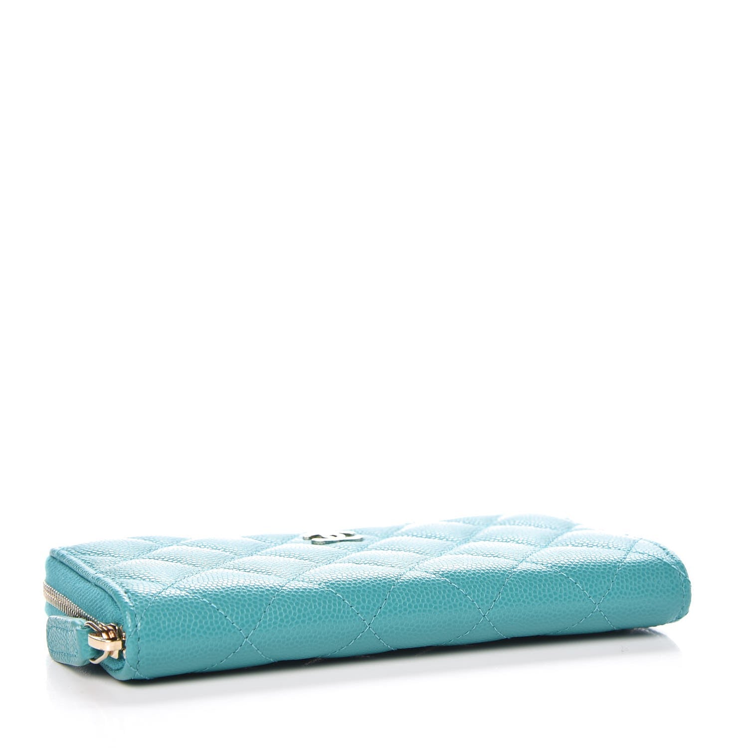 Chanel Caviar Quilted Small Zip Around Wallet Turquoise 4 of 8