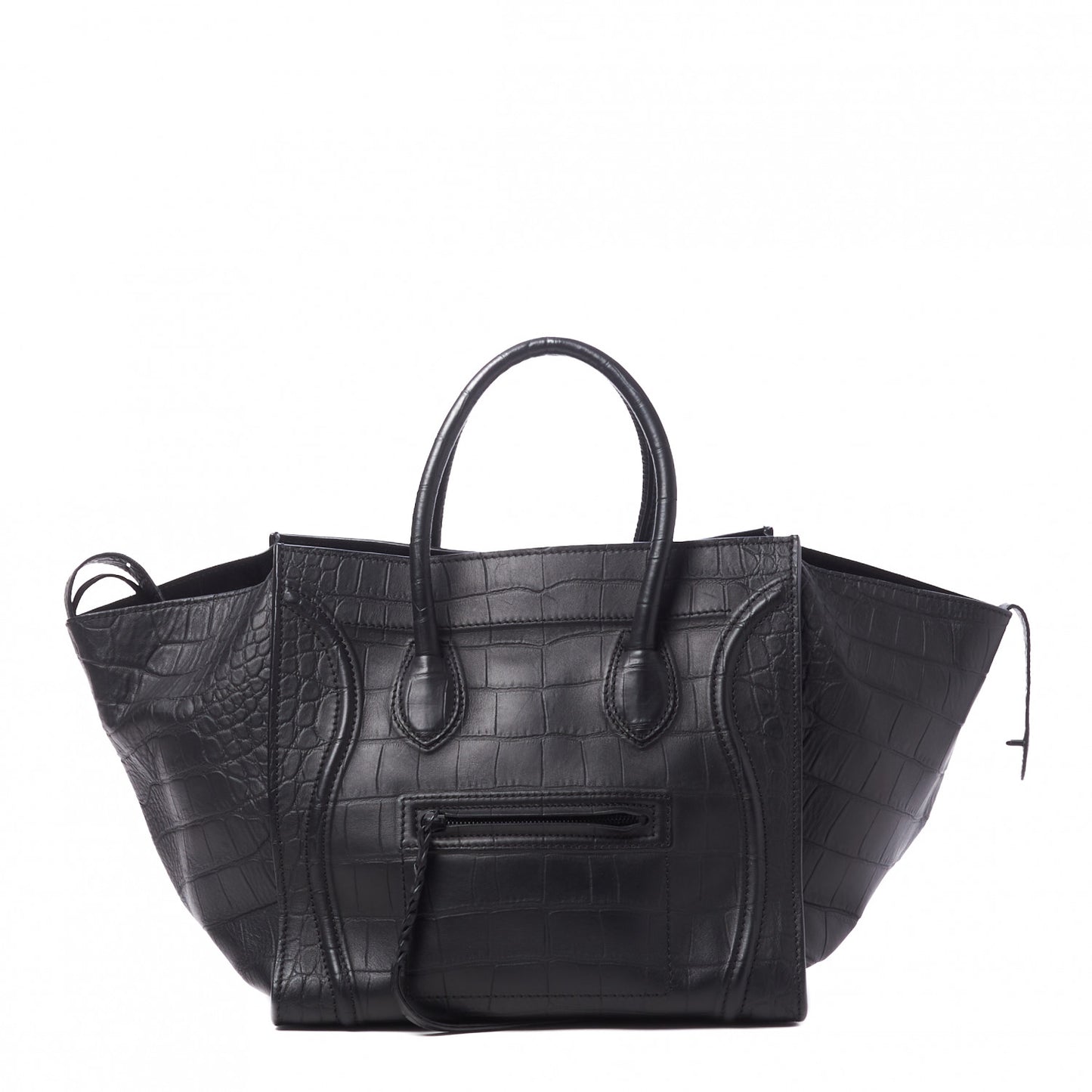 Calfskin Crocodile Embossed Medium Phantom Luggage Black