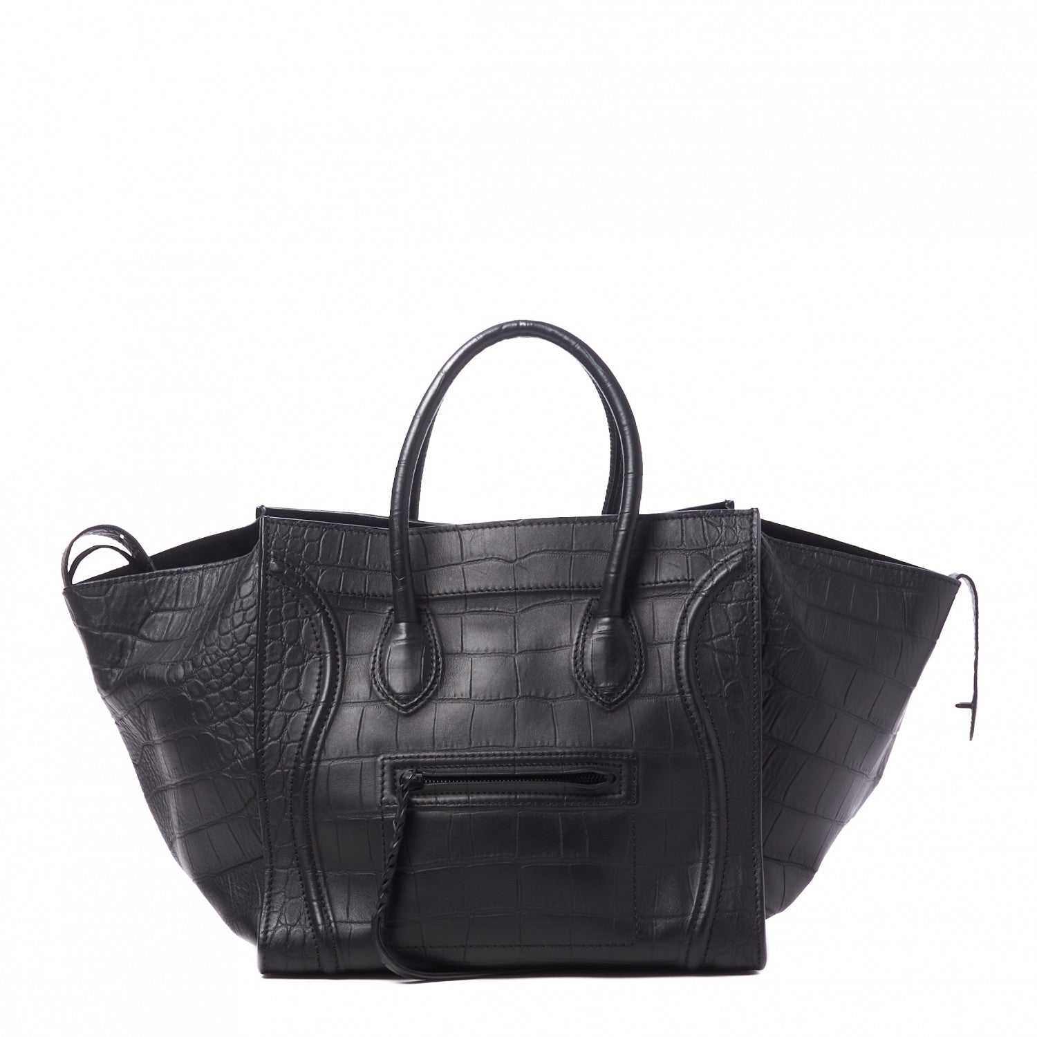 Celine Calfskin Crocodile Embossed Medium Phantom Luggage Black 1 of 9