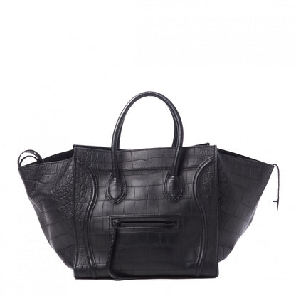 Celine Calfskin Crocodile Embossed Medium Phantom Luggage Black 1 of 9