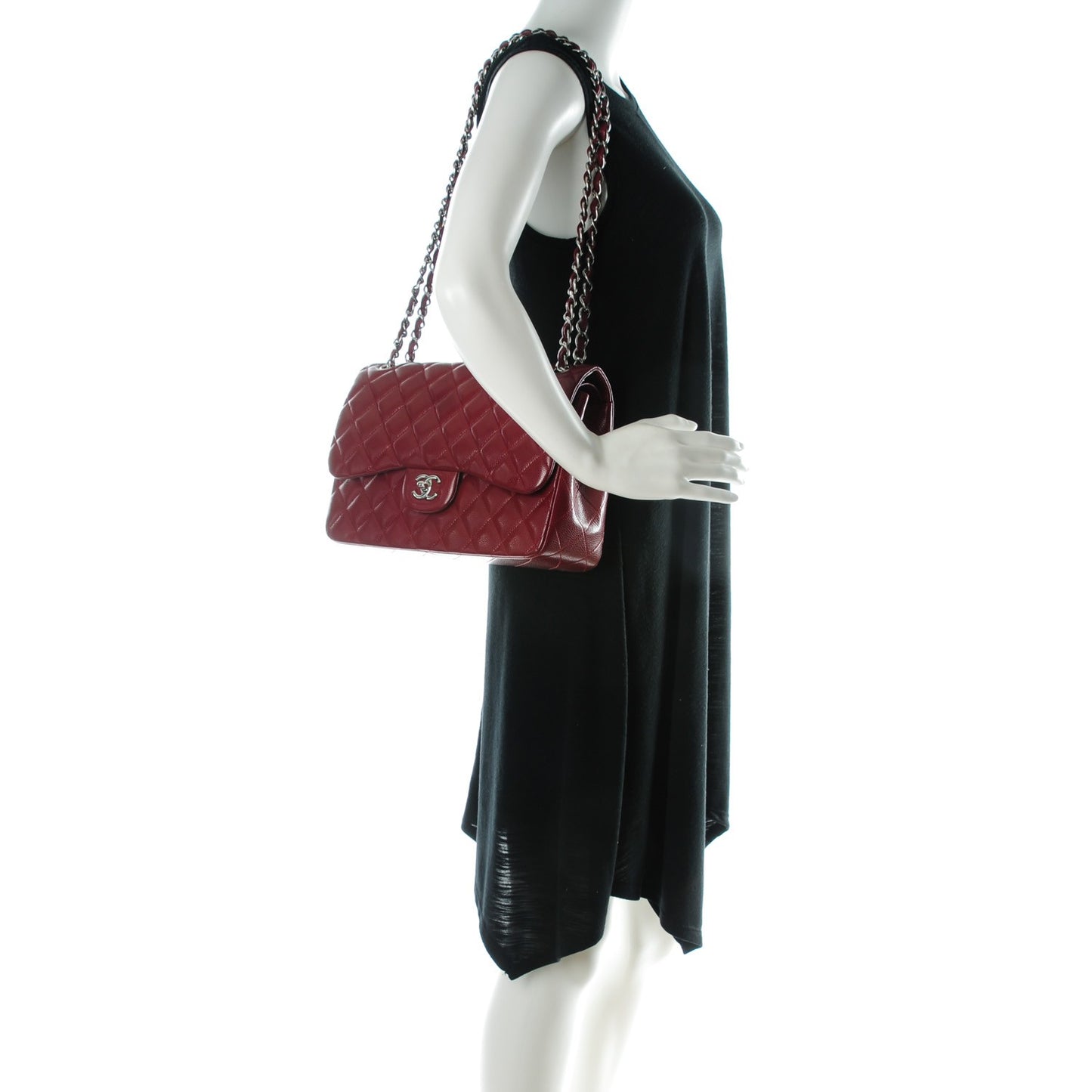 Caviar Quilted Jumbo Double Flap Dark Red