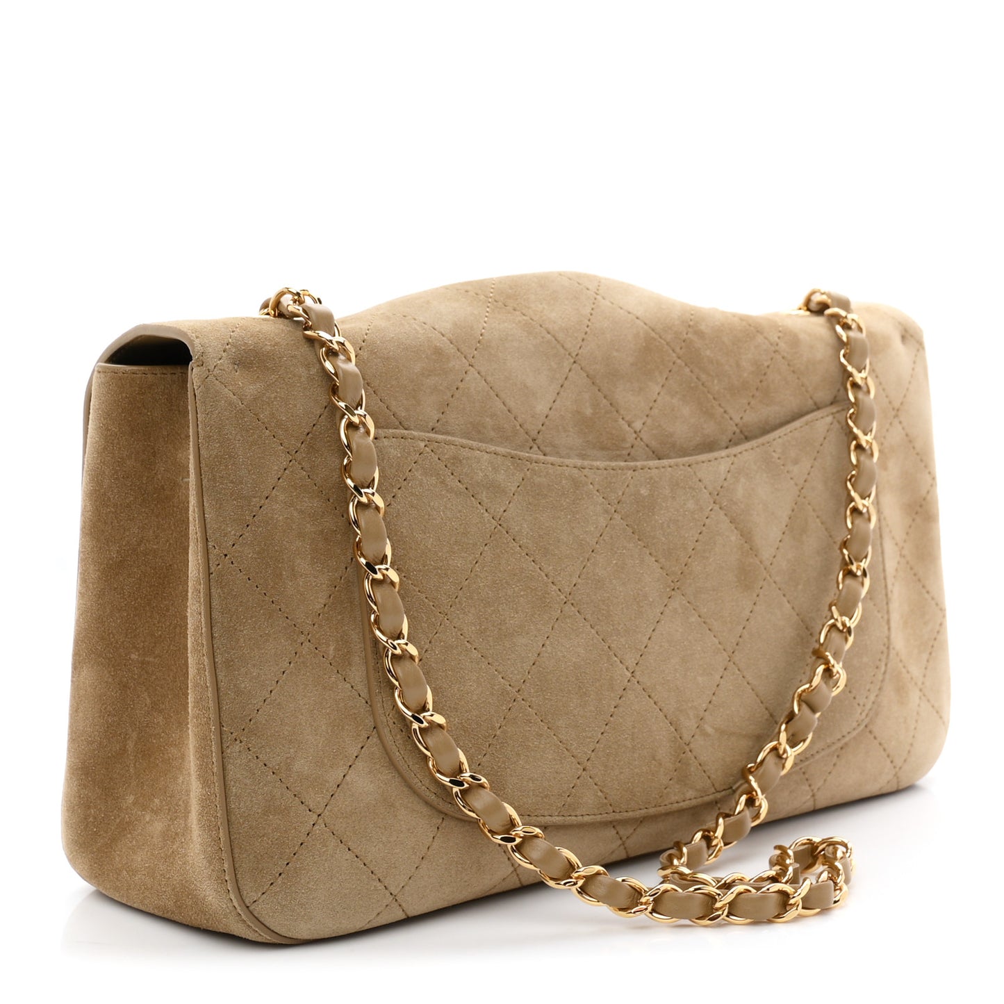 Suede Calfskin Small Souplissimo Maxi Flap Dark Beige