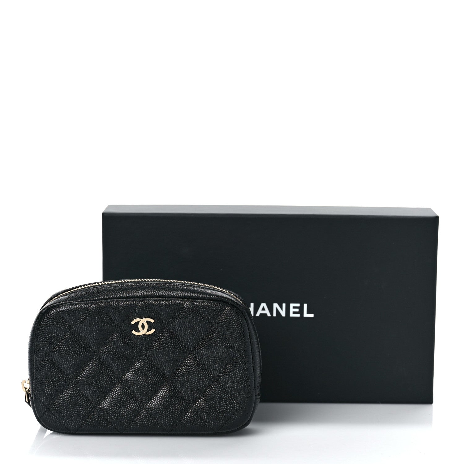 Chanel Caviar Quilted Small Curvy Pouch Cosmetic Case Black 10 of 10