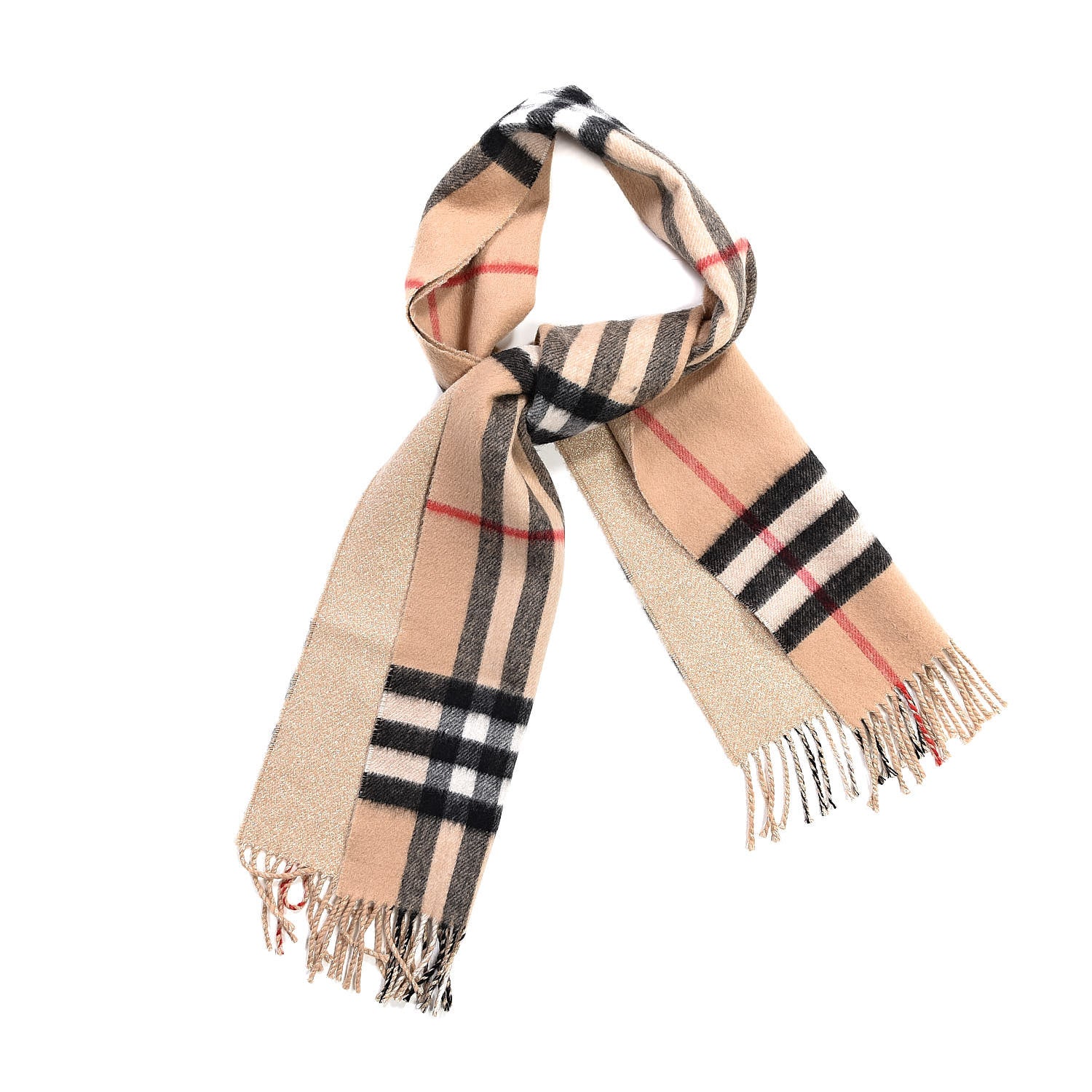 Burberry Cashmere Half Mega Check Reversible Fringe Scarf Beige 1 of 4