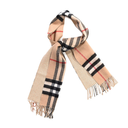 Burberry Cashmere Half Mega Check Reversible Fringe Scarf Beige 1 of 4