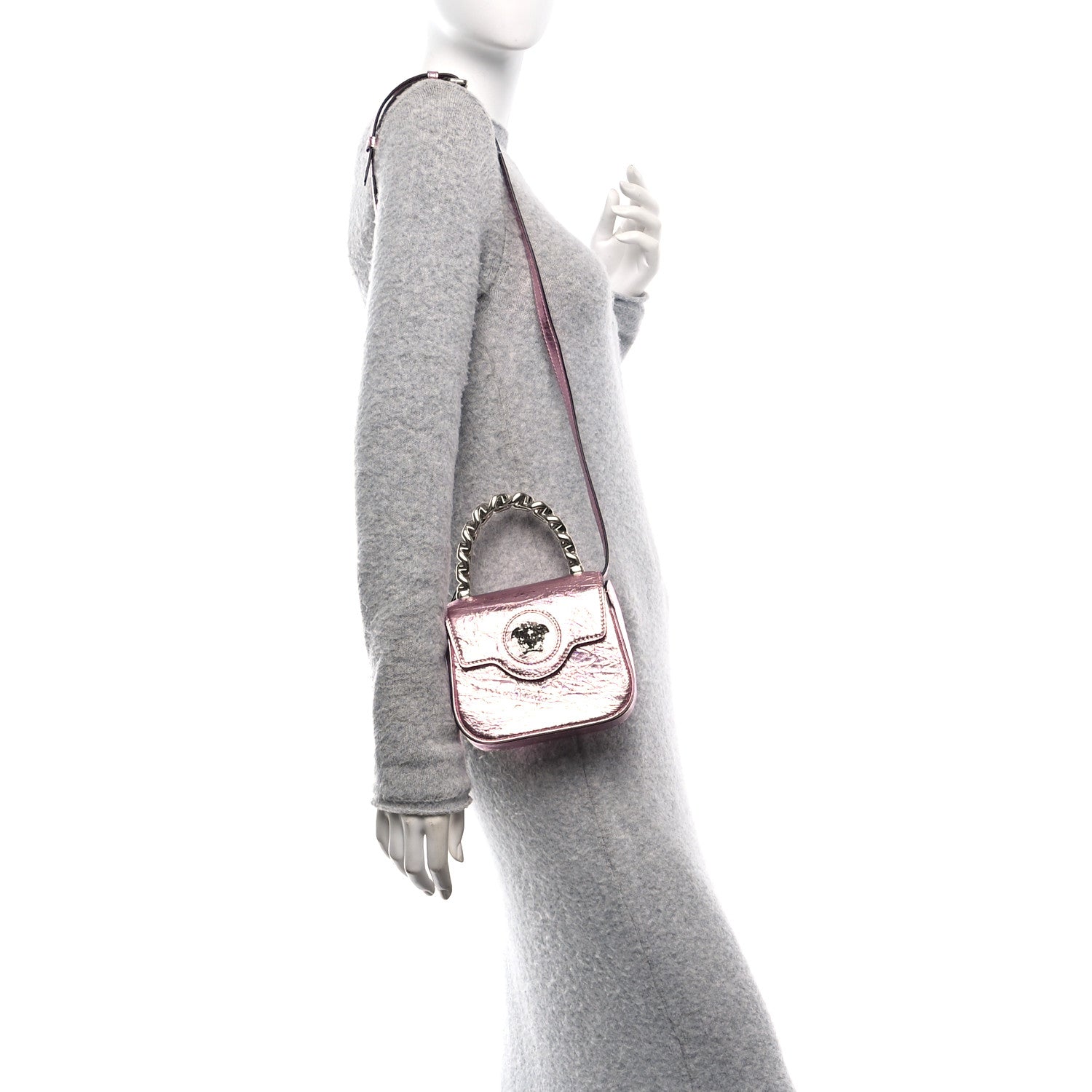 Versace Metallic Crackled Lambskin Mini La Medusa Bag Pink 2 of 11