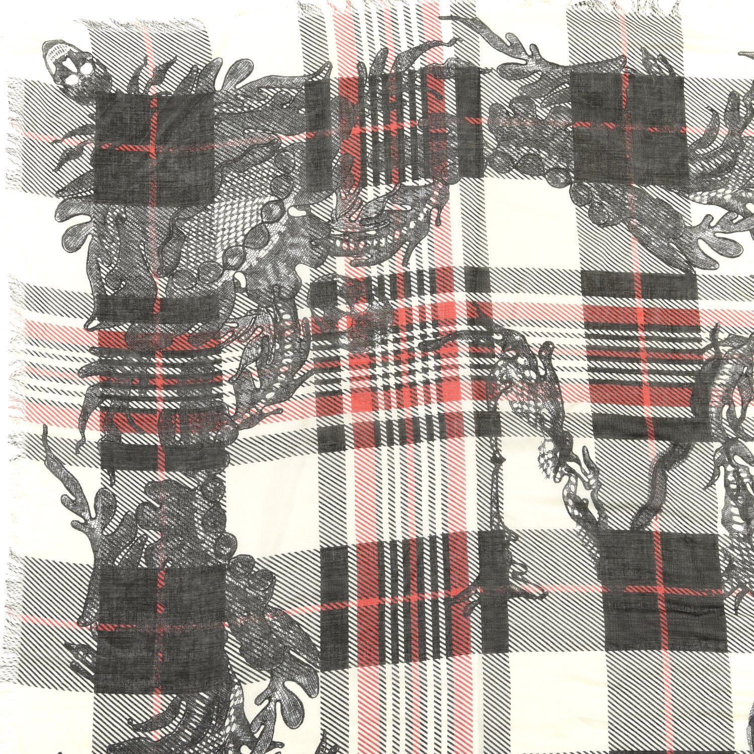 Alexander McQueen Plaid Stole Scarf Red White Black 3 of 3