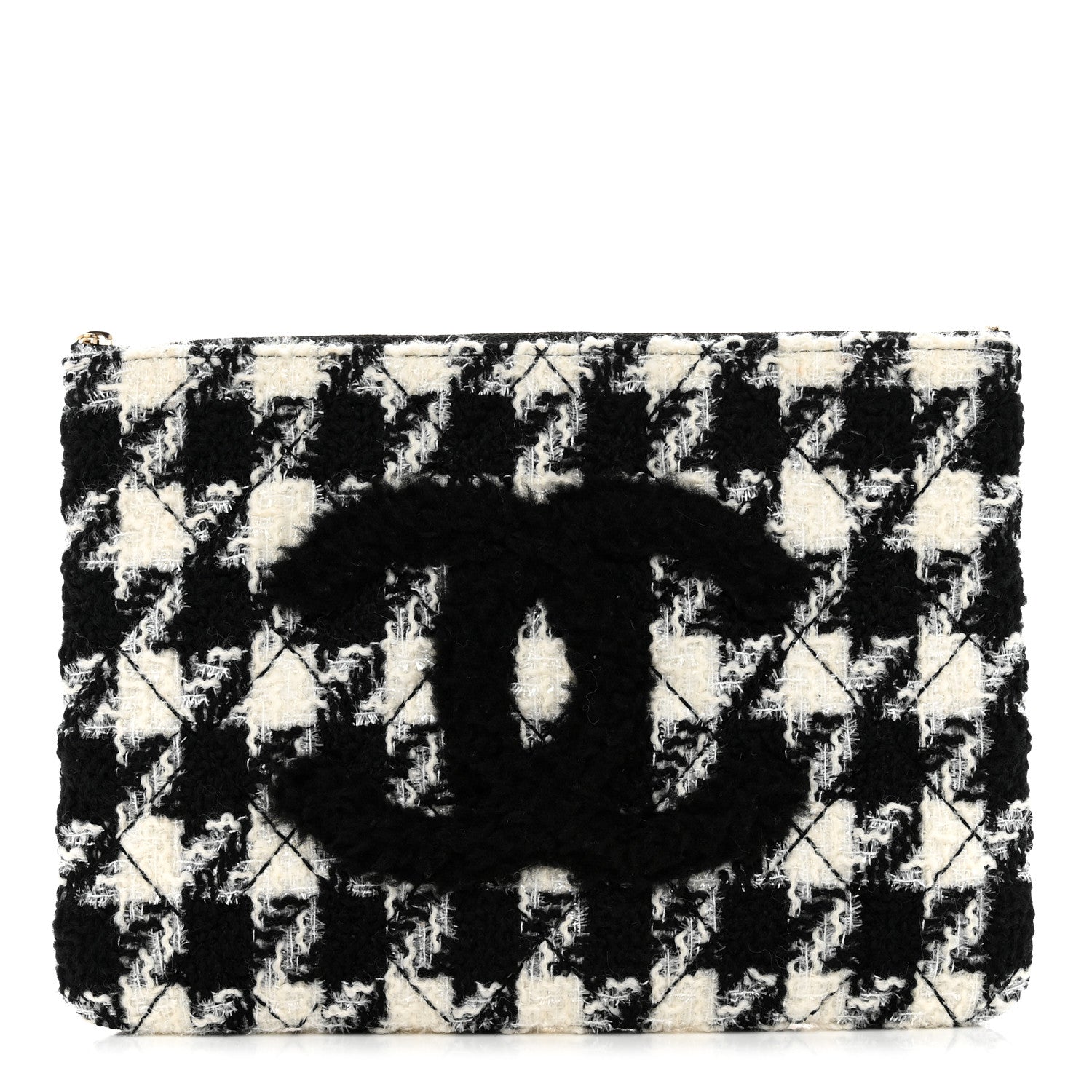 Chanel Tweed Shearling Quilted Chanel Cosmetic Pouch White Black 1 of 9