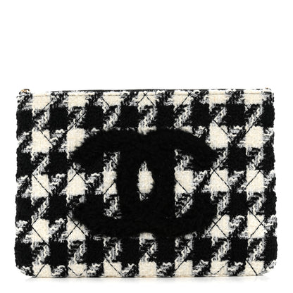 Chanel Tweed Shearling Quilted Chanel Cosmetic Pouch White Black 1 of 9
