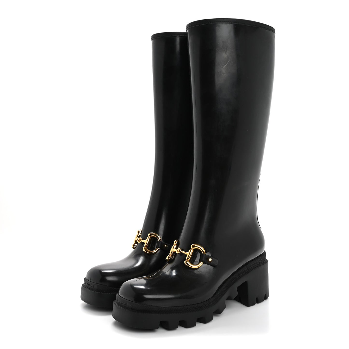 Rubber Horsebit Knee High Boots 37 Black