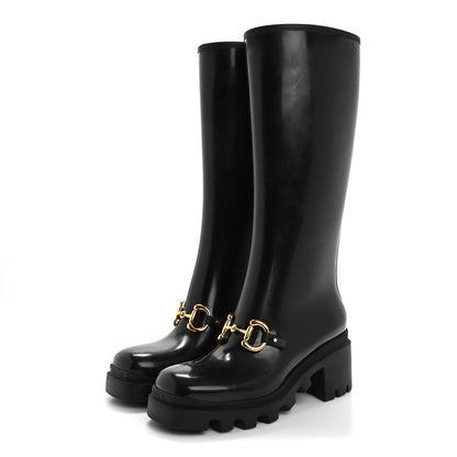 Gucci Rubber Horsebit Knee High Boots 37 Black 3 of 9