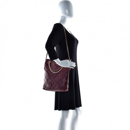 Chanel Calfskin Quilted Crystal Pearls Fold Over Shopping Tote Burgundy 3 of 14