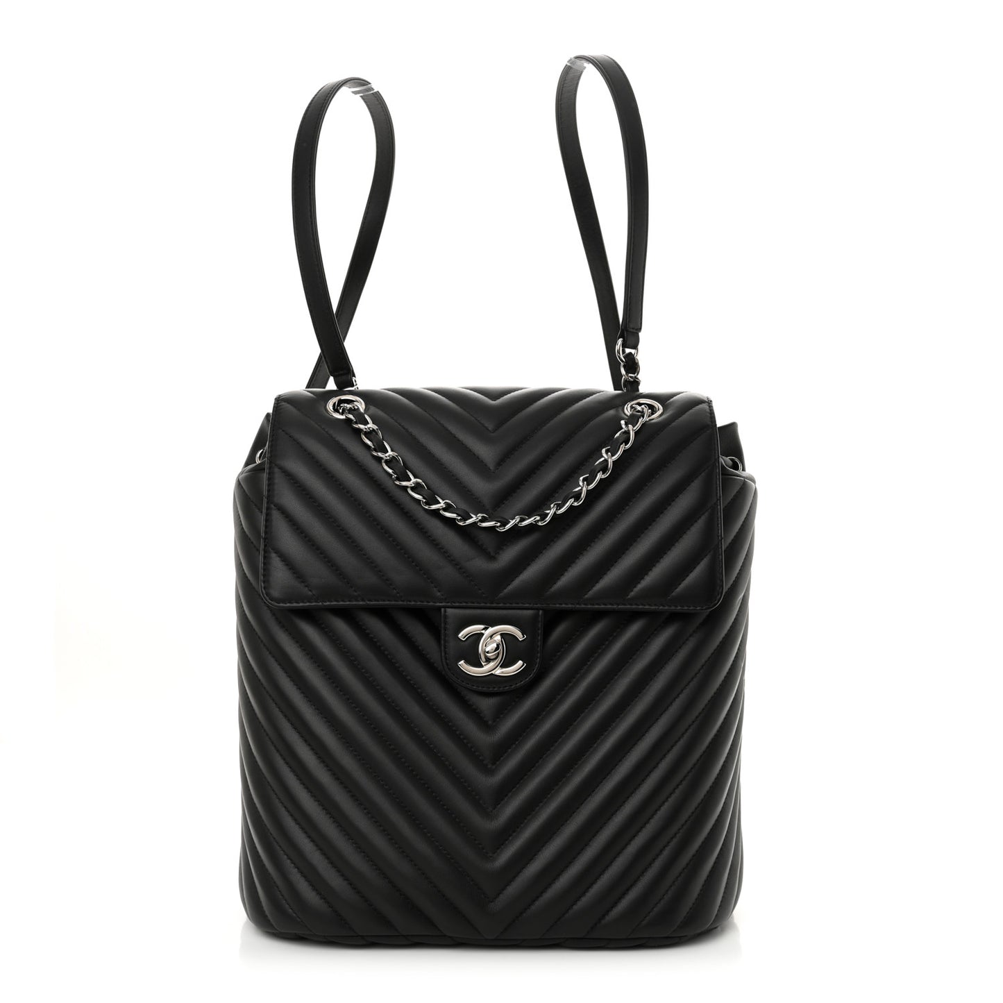 Calfskin Chevron Quilted Large Urban Spirit Backpack Black