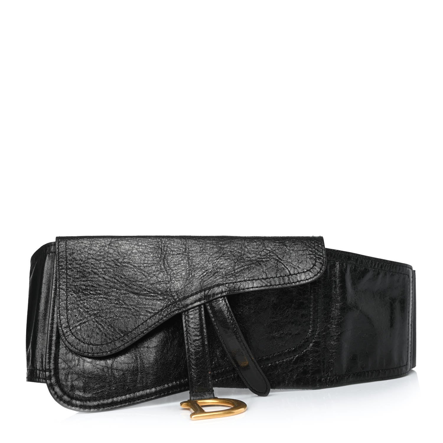 Christian Dior Crinkled Lambskin 135mm Saddle Belt Black 1 of 4